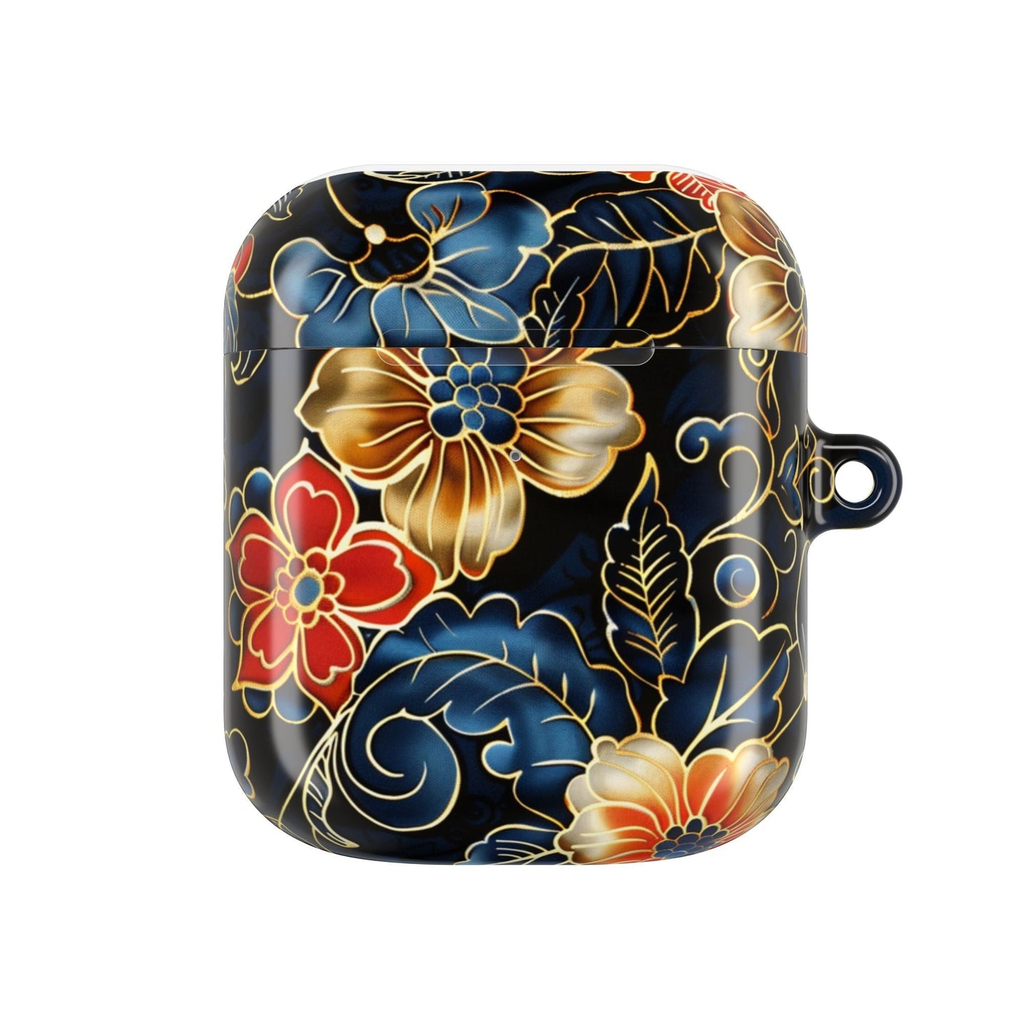 Floral Cloisonné AirPod Case – Vintage Gold & Navy Protective Cover - DIGITAL X