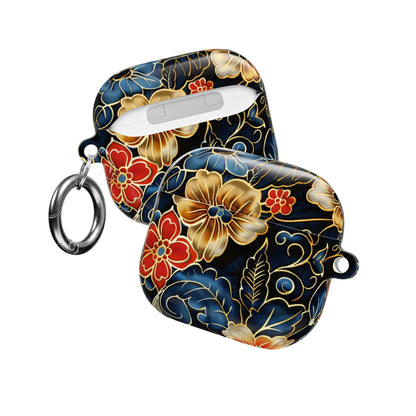 Floral Cloisonné AirPod Case – Vintage Gold & Navy Protective Cover - DIGITAL X