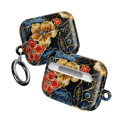 Floral Cloisonné AirPod Case – Vintage Gold & Navy Protective Cover - DIGITAL X