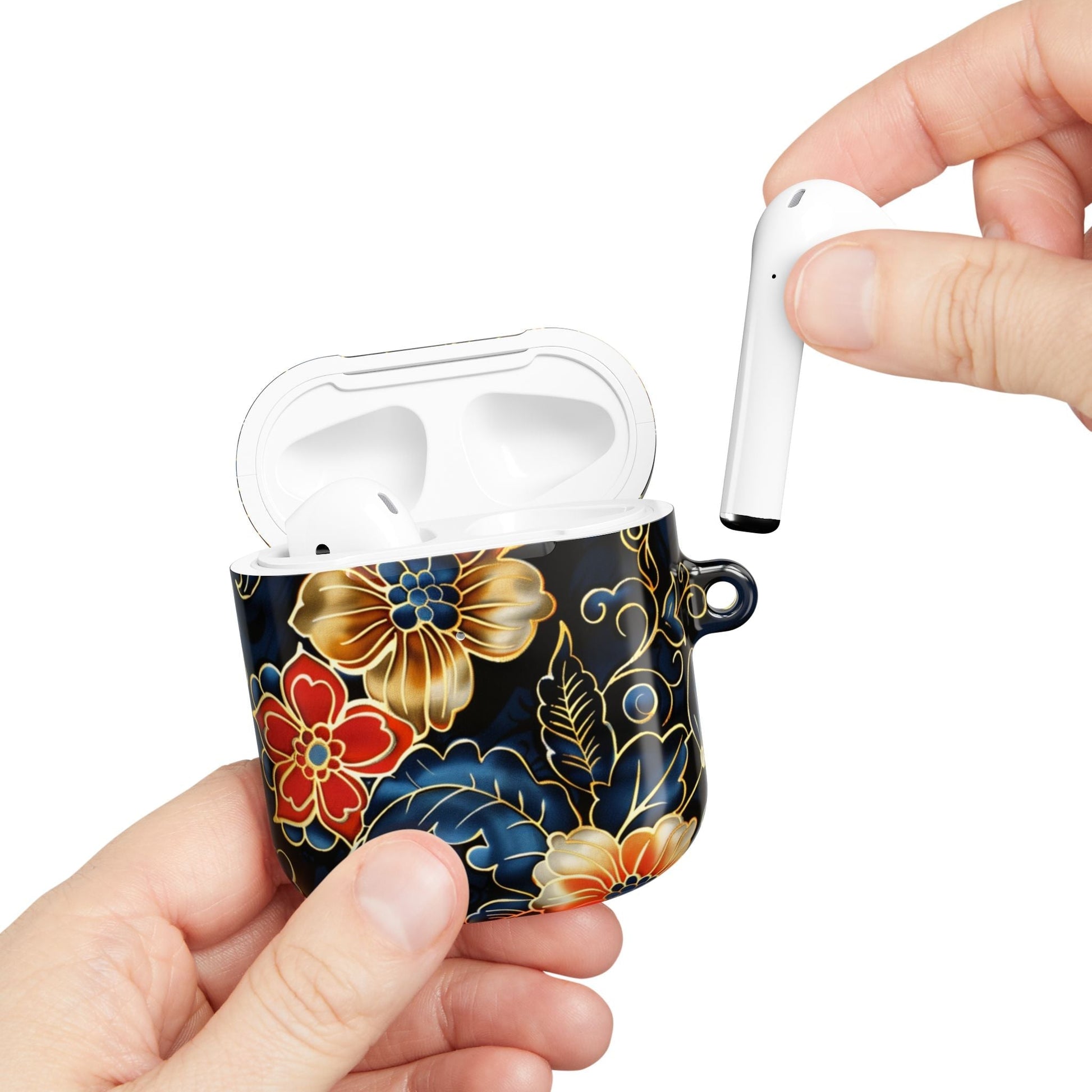 Floral Cloisonné AirPod Case – Vintage Gold & Navy Protective Cover - DIGITAL X