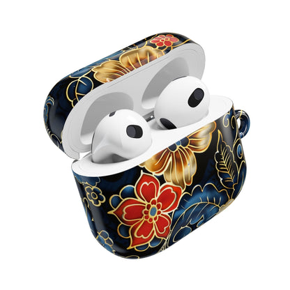 Floral Cloisonné AirPod Case – Vintage Gold & Navy Protective Cover - DIGITAL X
