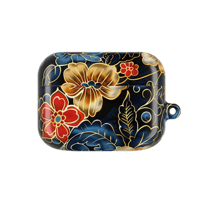 Floral Cloisonné AirPod Case – Vintage Gold & Navy Protective Cover - DIGITAL X