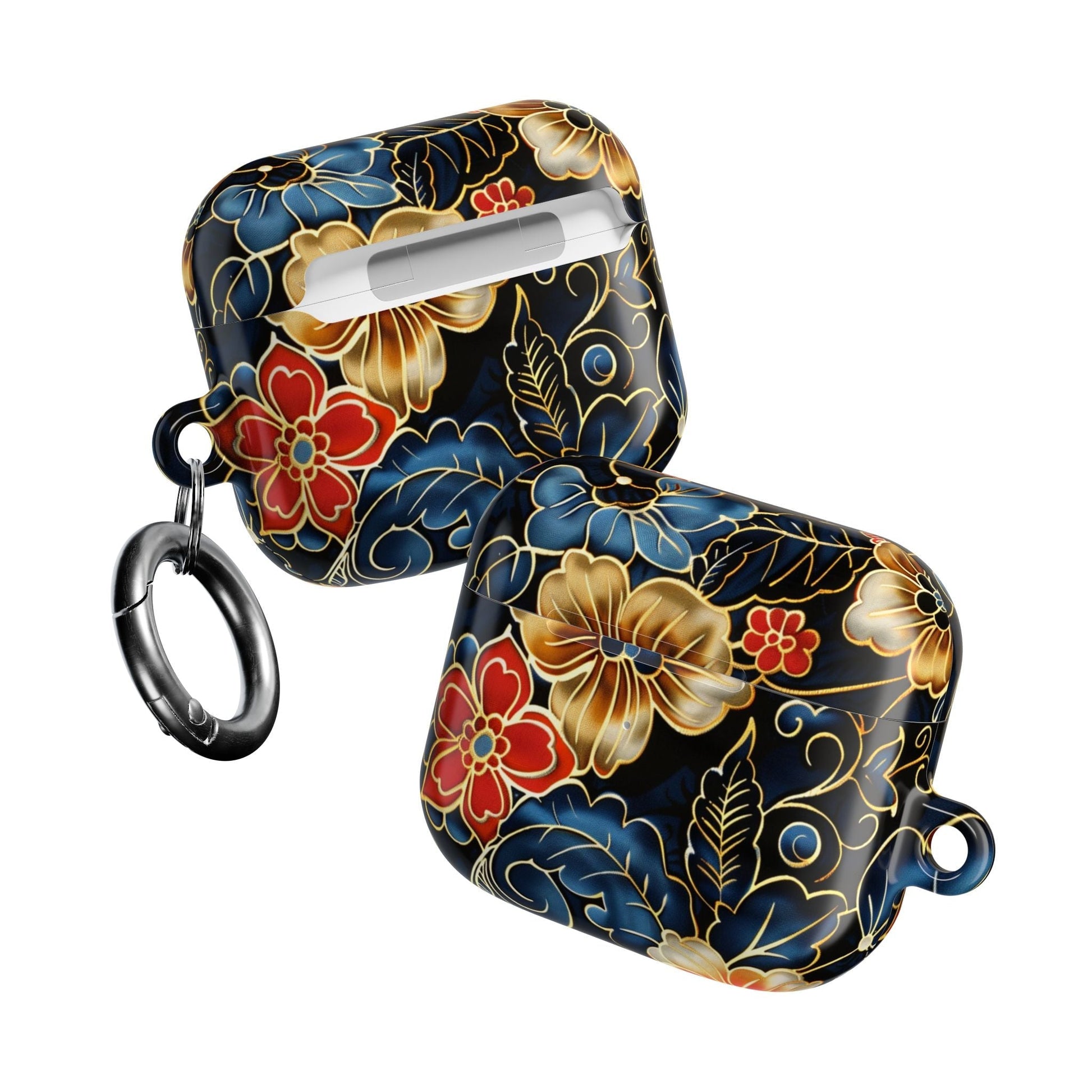 Floral Cloisonné AirPod Case – Vintage Gold & Navy Protective Cover - DIGITAL X