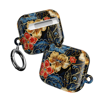 Floral Cloisonné AirPod Case – Vintage Gold & Navy Protective Cover - DIGITAL X