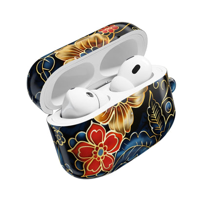 Floral Cloisonné AirPod Case – Vintage Gold & Navy Protective Cover - DIGITAL X