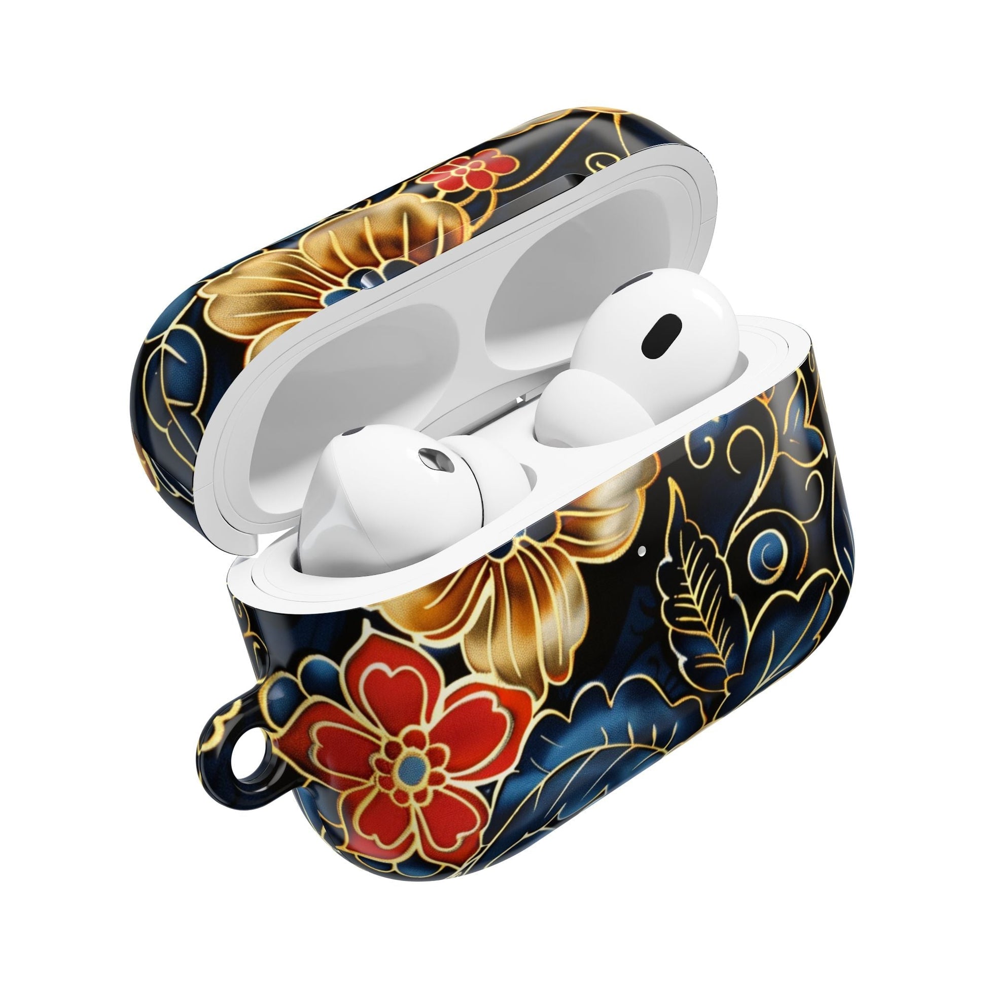 Floral Cloisonné AirPod Case – Vintage Gold & Navy Protective Cover - DIGITAL X