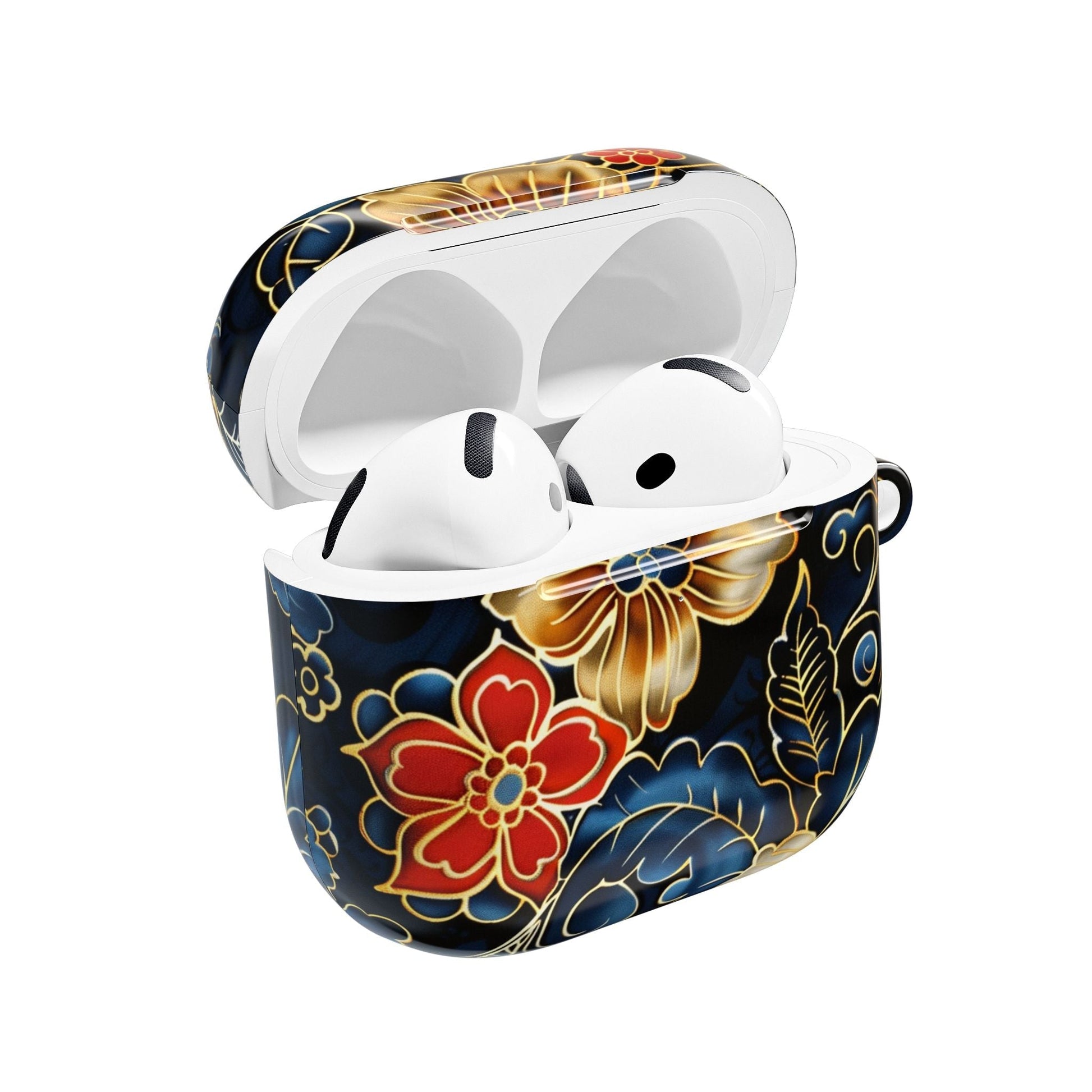 Floral Cloisonné AirPod Case – Vintage Gold & Navy Protective Cover - DIGITAL X