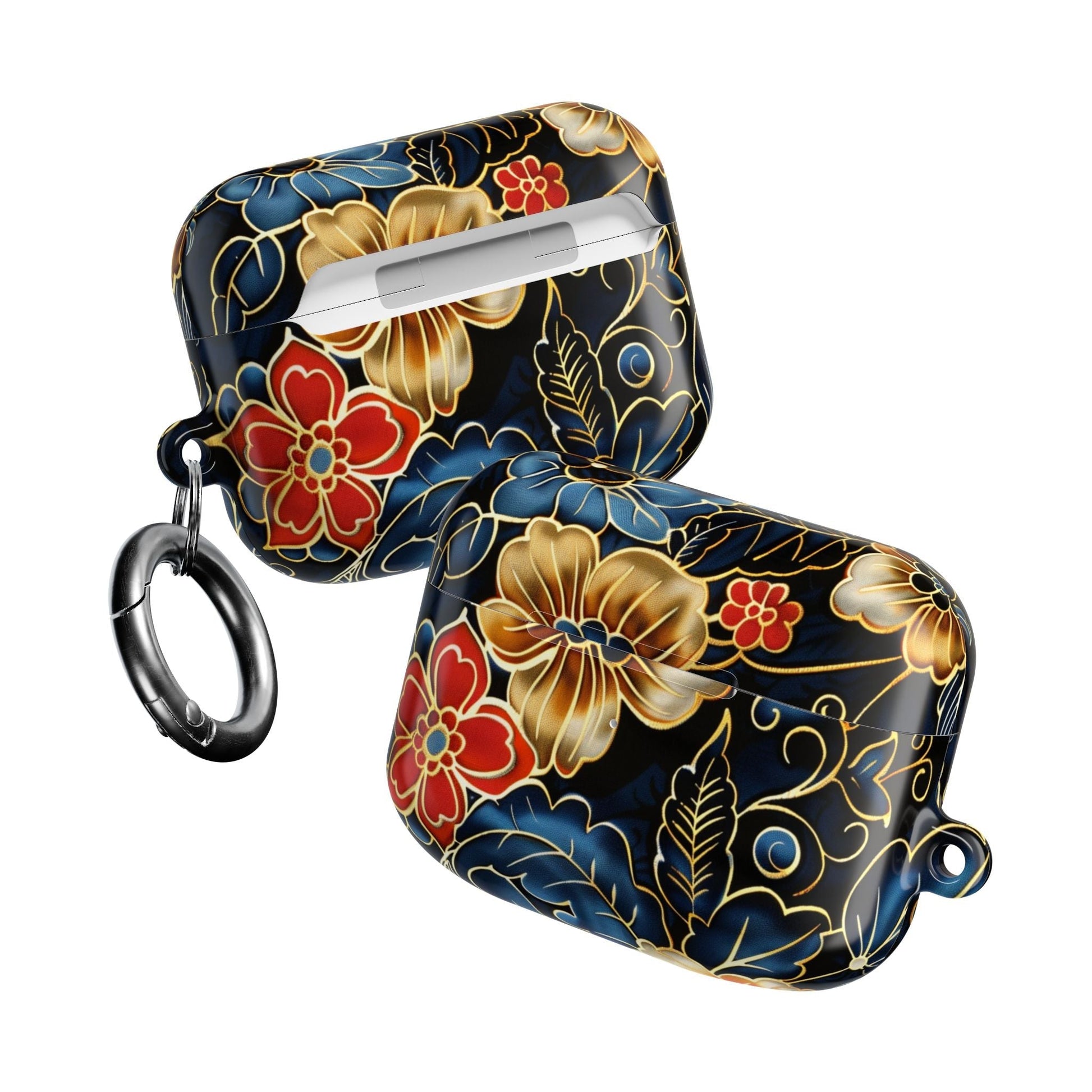 Floral Cloisonné AirPod Case – Vintage Gold & Navy Protective Cover - DIGITAL X