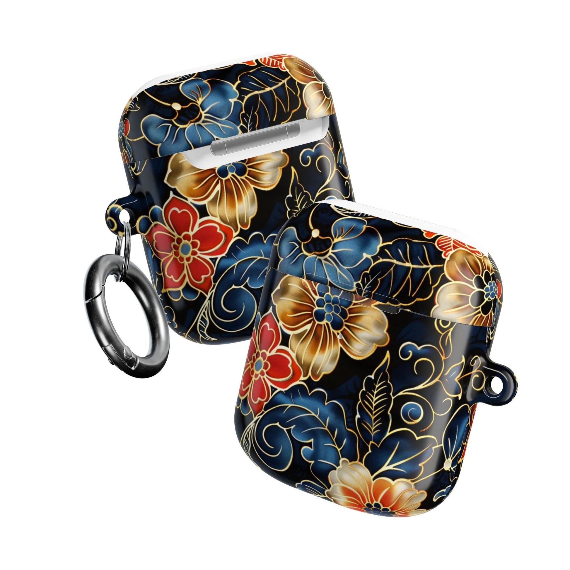 Floral Cloisonné AirPod Case – Vintage Gold & Navy Protective Cover - DIGITAL X