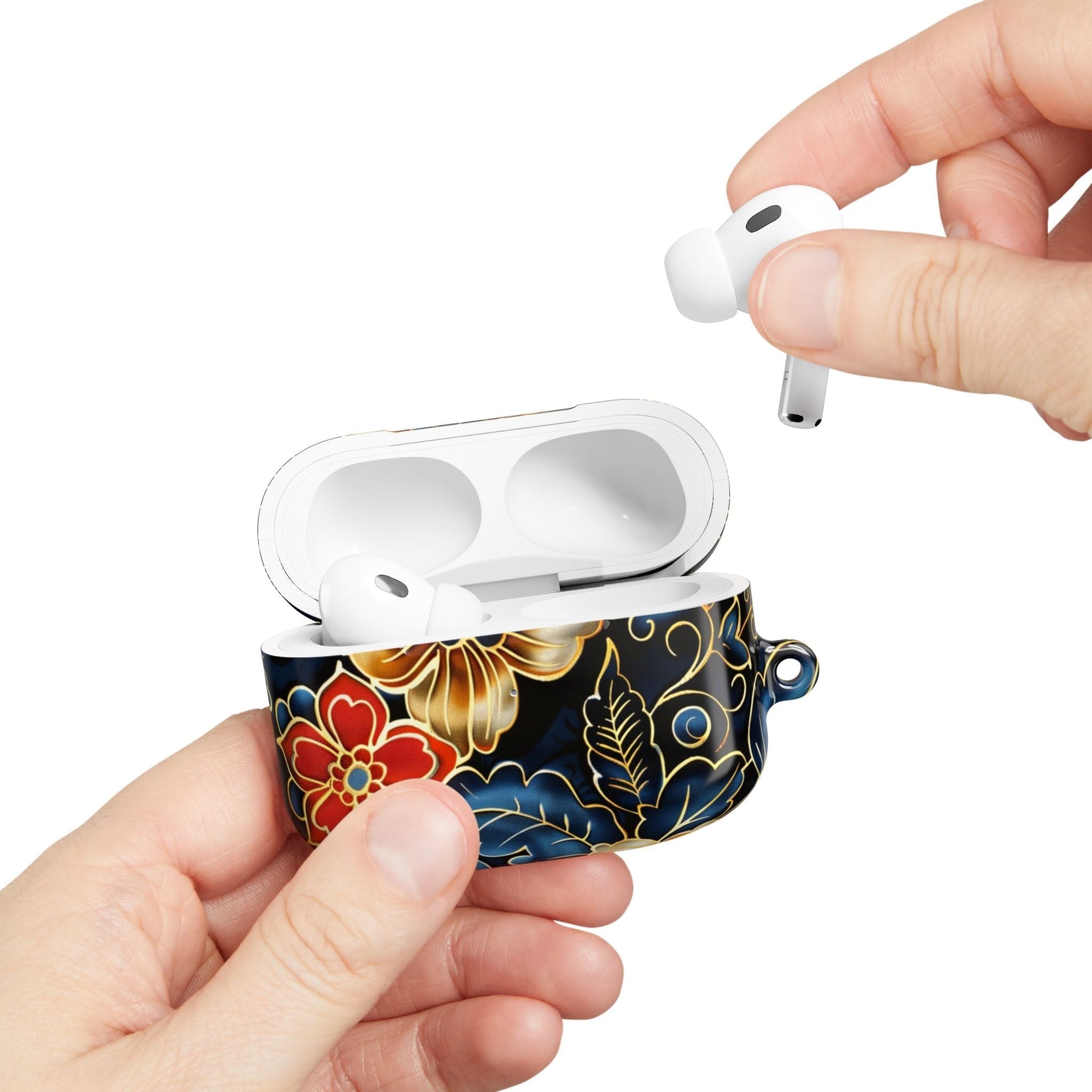 Floral Cloisonné AirPod Case – Vintage Gold & Navy Protective Cover - DIGITAL X