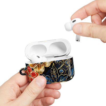 Floral Cloisonné AirPod Case – Vintage Gold & Navy Protective Cover - DIGITAL X