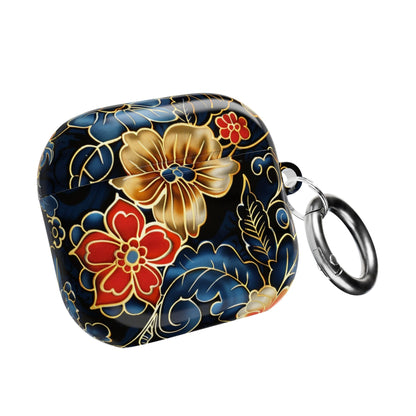 Floral Cloisonné AirPod Case – Vintage Gold & Navy Protective Cover - DIGITAL X