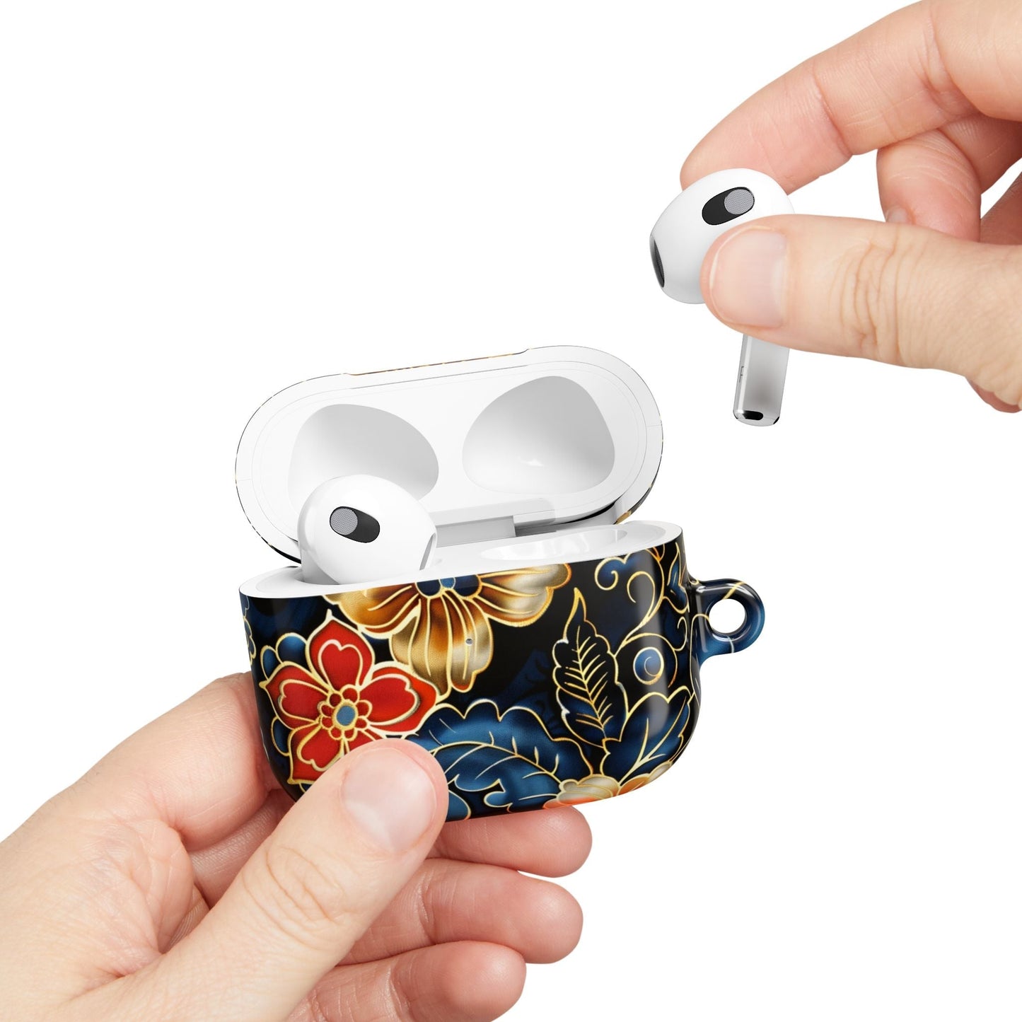 Floral Cloisonné AirPod Case – Vintage Gold & Navy Protective Cover - DIGITAL X