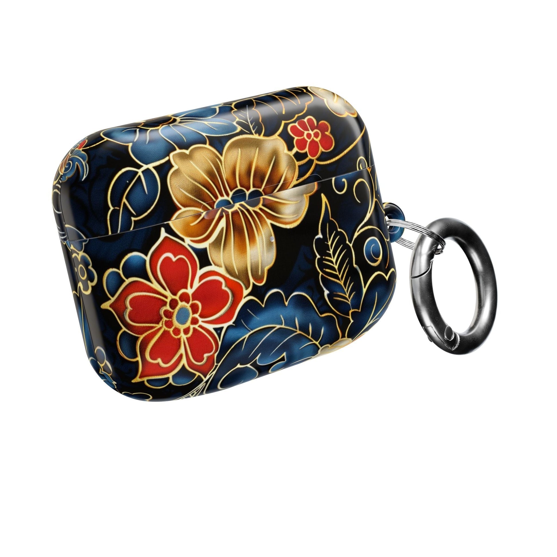 Floral Cloisonné AirPod Case – Vintage Gold & Navy Protective Cover - DIGITAL X