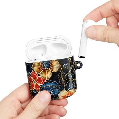Floral Cloisonné AirPod Case – Vintage Gold & Navy Protective Cover - DIGITAL X