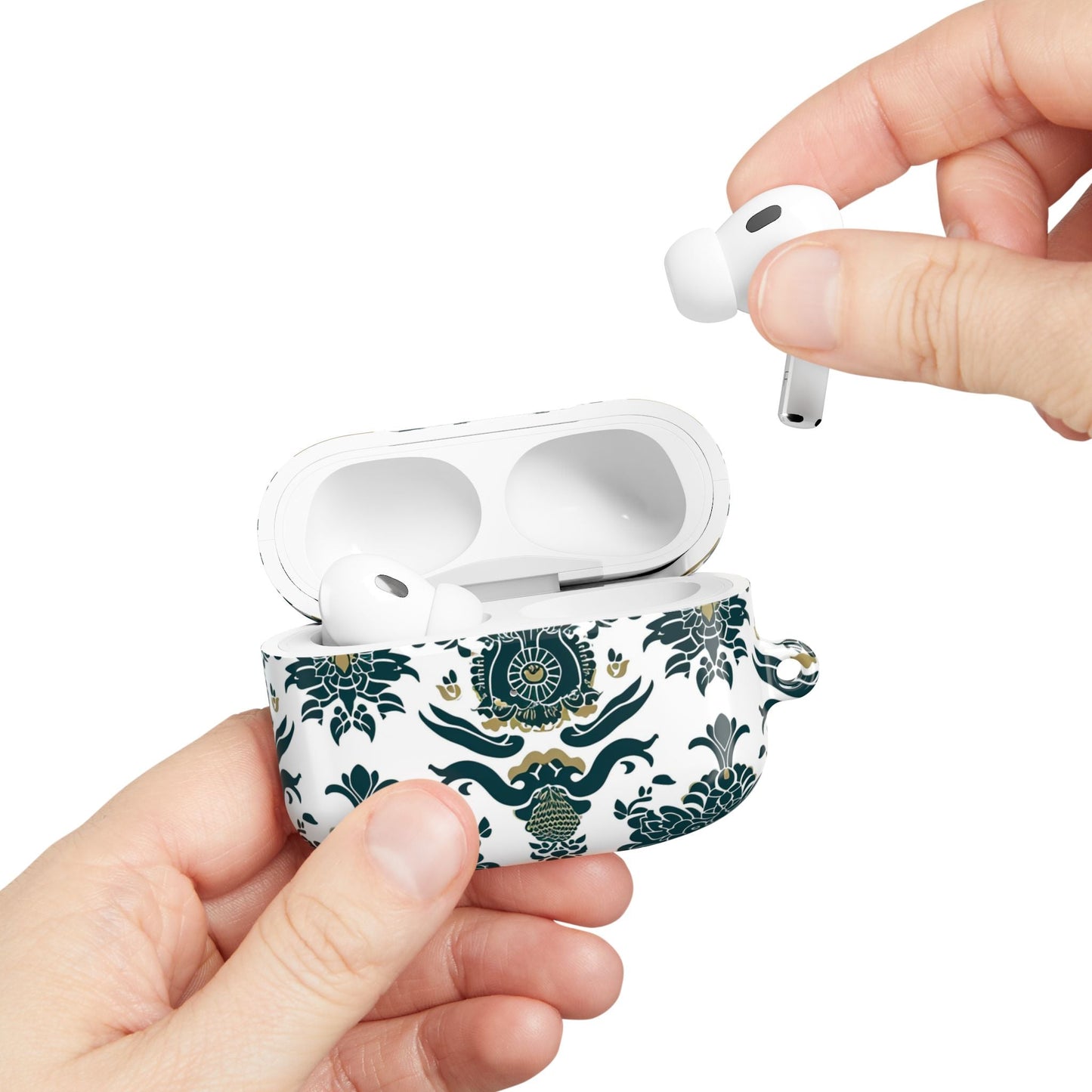 Floral Damask AirPod Case — Green & Gold Vintage Pattern - DIGITAL X
