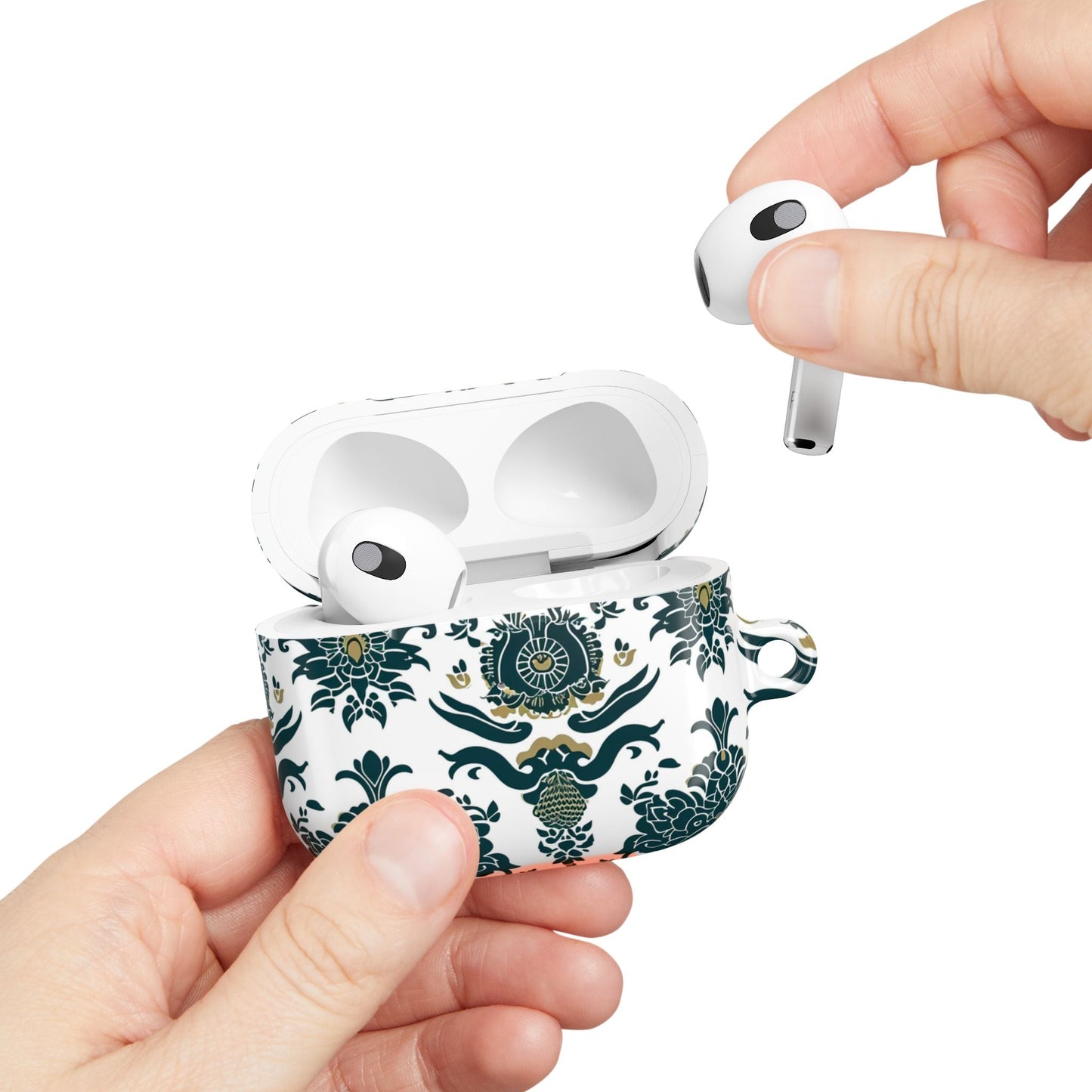 Floral Damask AirPod Case — Green & Gold Vintage Pattern - DIGITAL X