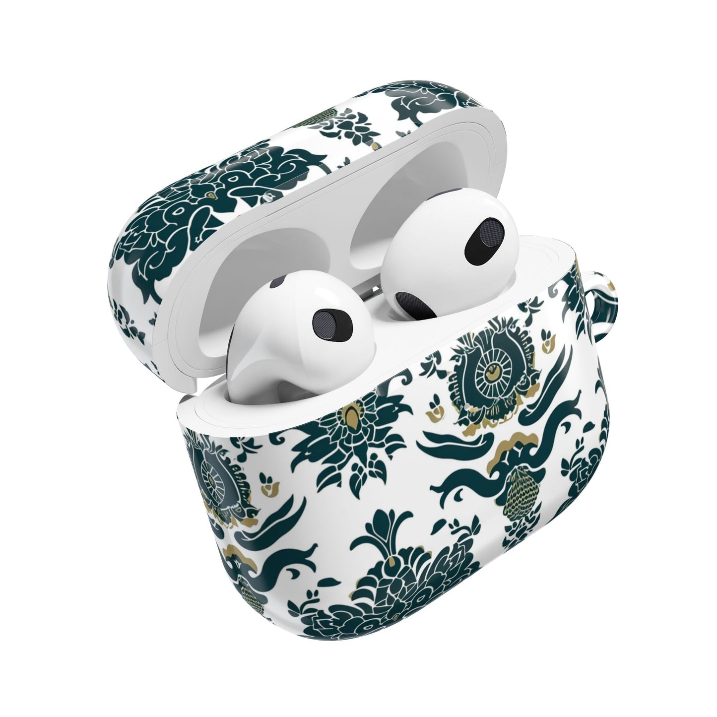 Floral Damask AirPod Case — Green & Gold Vintage Pattern - DIGITAL X