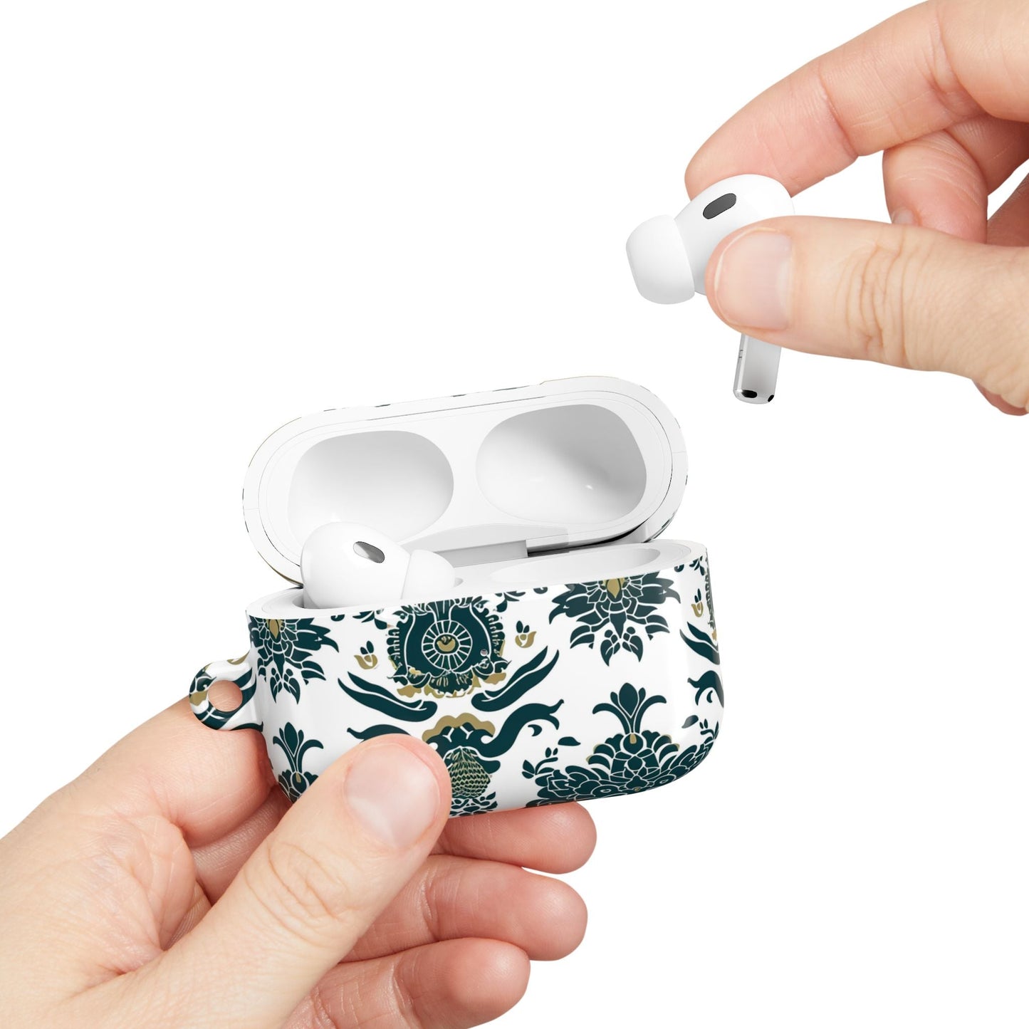 Floral Damask AirPod Case — Green & Gold Vintage Pattern - DIGITAL X