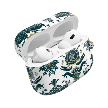 Floral Damask AirPod Case — Green & Gold Vintage Pattern - DIGITAL X