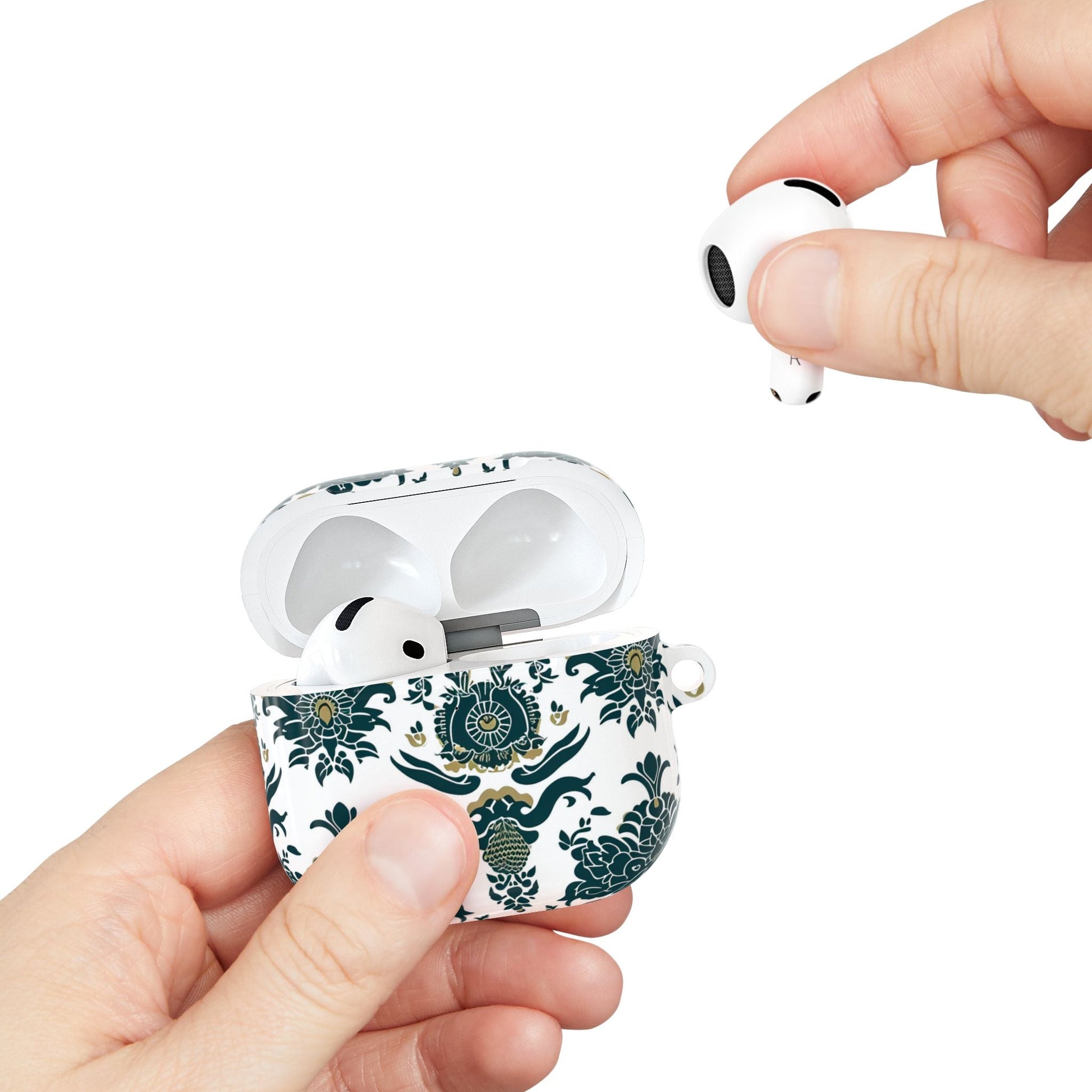 Floral Damask AirPod Case — Green & Gold Vintage Pattern - DIGITAL X