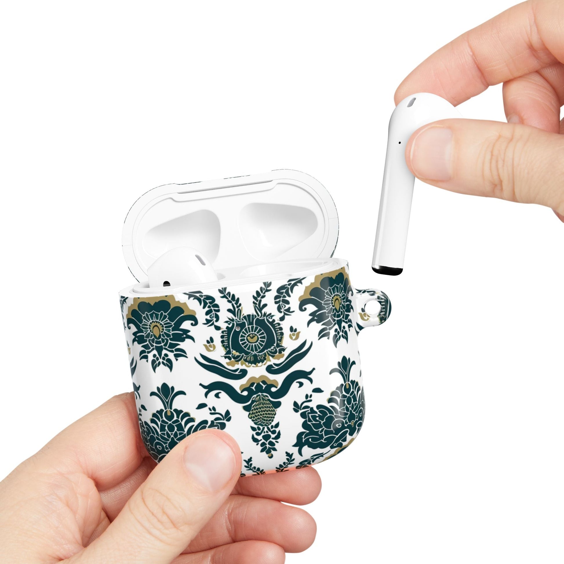 Floral Damask AirPod Case — Green & Gold Vintage Pattern - DIGITAL X