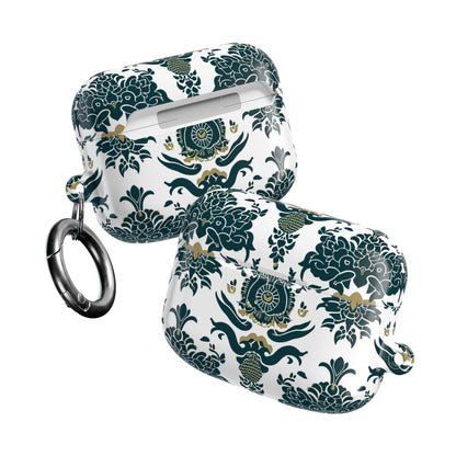 Floral Damask AirPod Case — Green & Gold Vintage Pattern - DIGITAL X