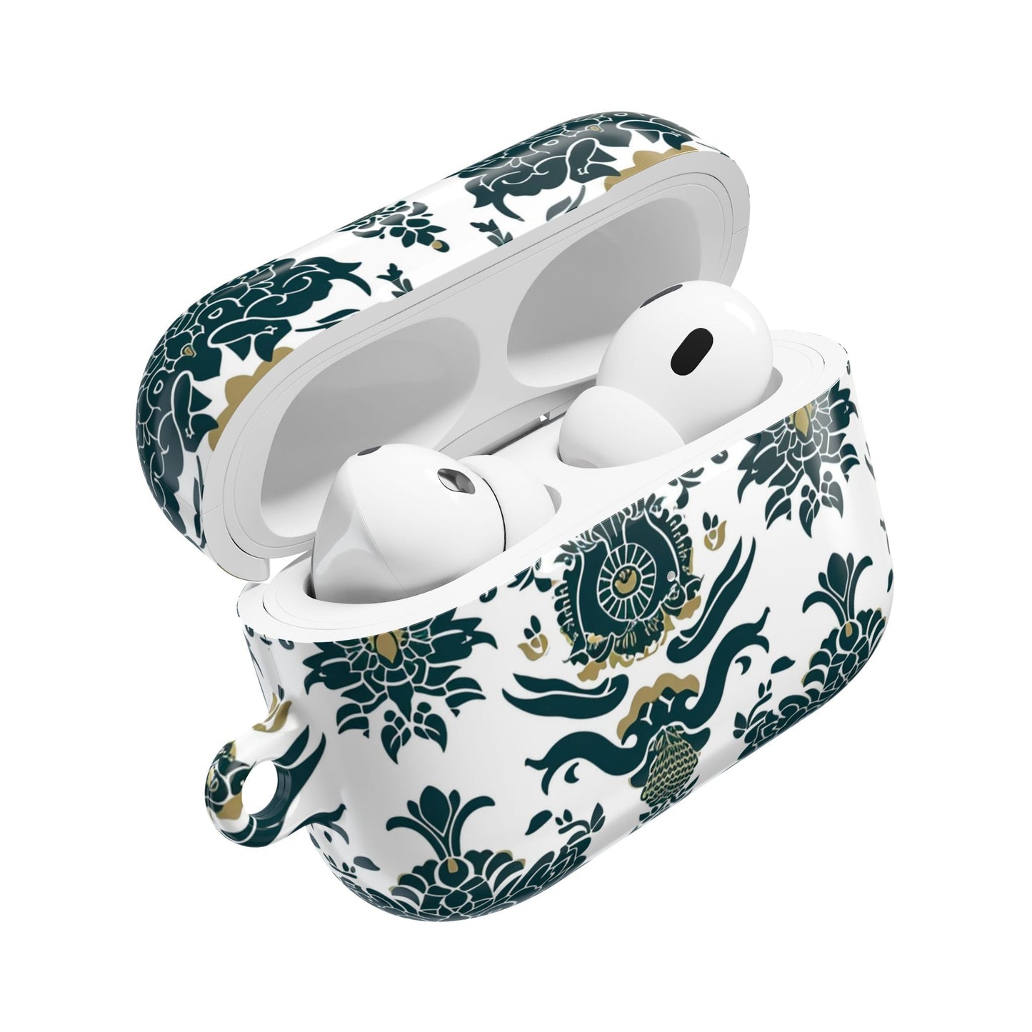 Floral Damask AirPod Case — Green & Gold Vintage Pattern - DIGITAL X