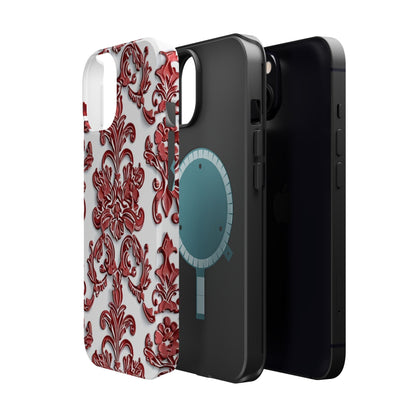 Floral Damask Phone Case — Red Scrolled Impact - Resistant Magnetic Case - DIGITAL X