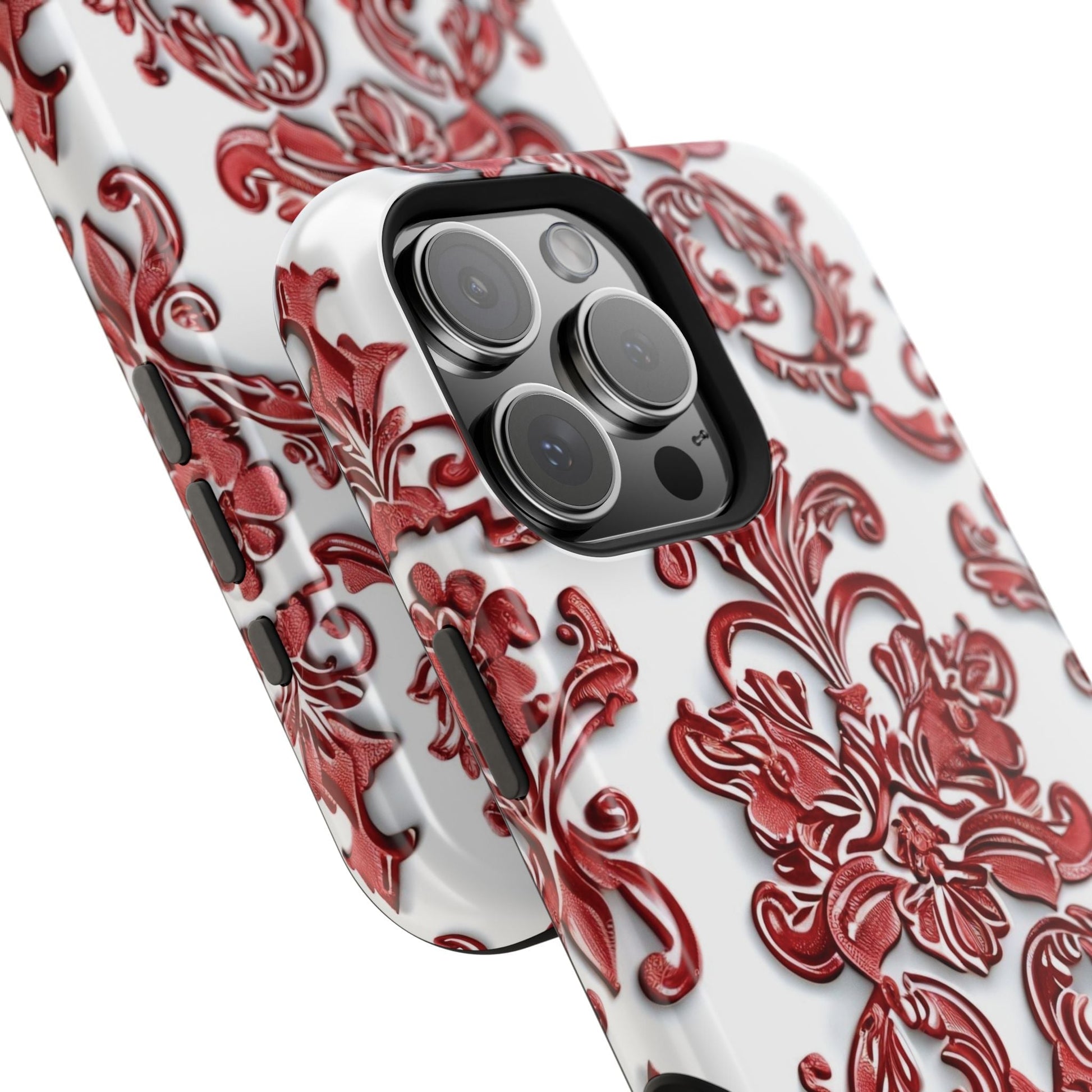 Floral Damask Phone Case — Red Scrolled Impact - Resistant Magnetic Case - DIGITAL X