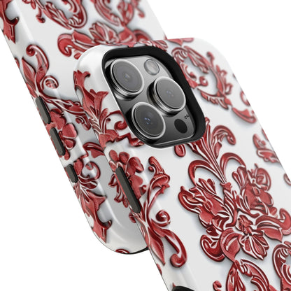 Floral Damask Phone Case — Red Scrolled Impact - Resistant Magnetic Case - DIGITAL X