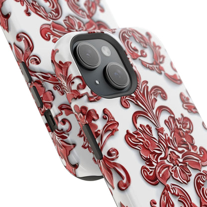 Floral Damask Phone Case — Red Scrolled Impact - Resistant Magnetic Case - DIGITAL X