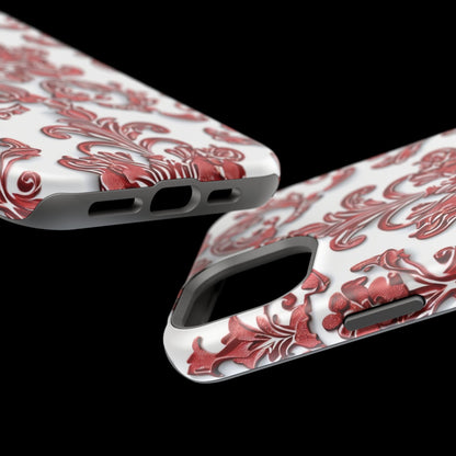 Floral Damask Phone Case — Red Scrolled Impact - Resistant Magnetic Case - DIGITAL X