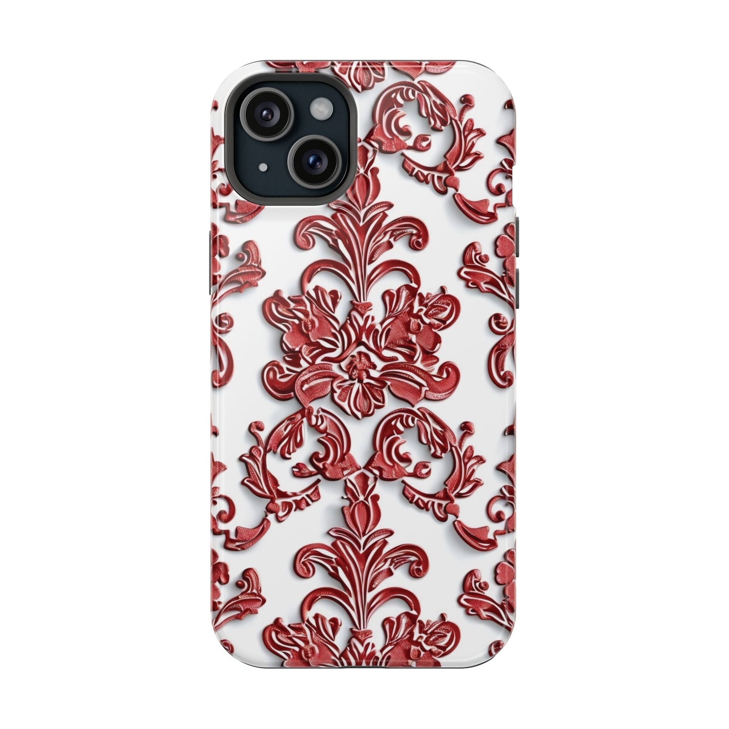 Floral Damask Phone Case — Red Scrolled Impact - Resistant Magnetic Case - DIGITAL X