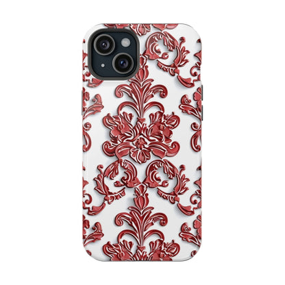 Floral Damask Phone Case — Red Scrolled Impact - Resistant Magnetic Case - DIGITAL X