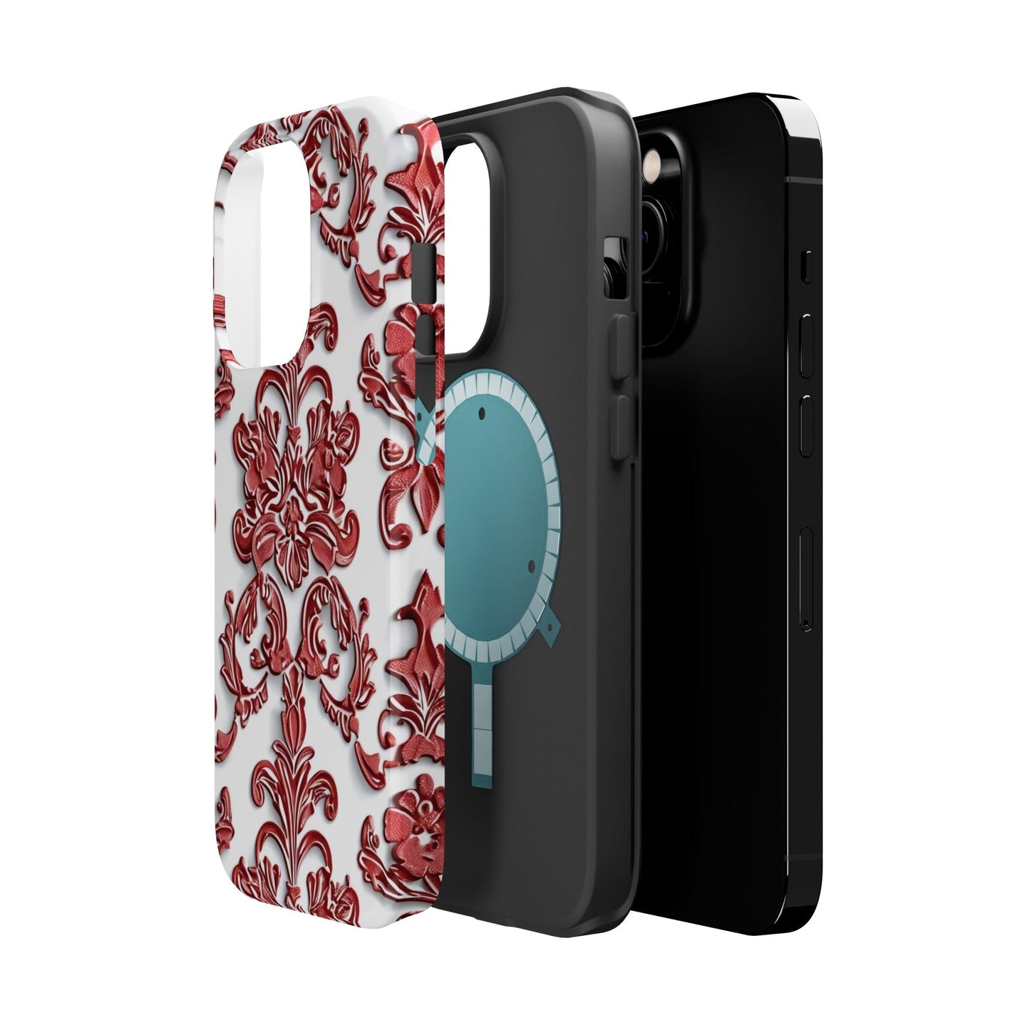Floral Damask Phone Case — Red Scrolled Impact - Resistant Magnetic Case - DIGITAL X