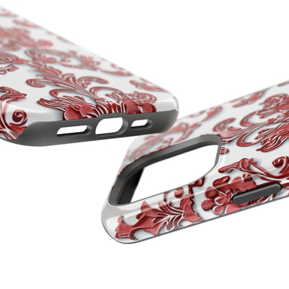 Floral Damask Phone Case — Red Scrolled Impact - Resistant Magnetic Case - DIGITAL X