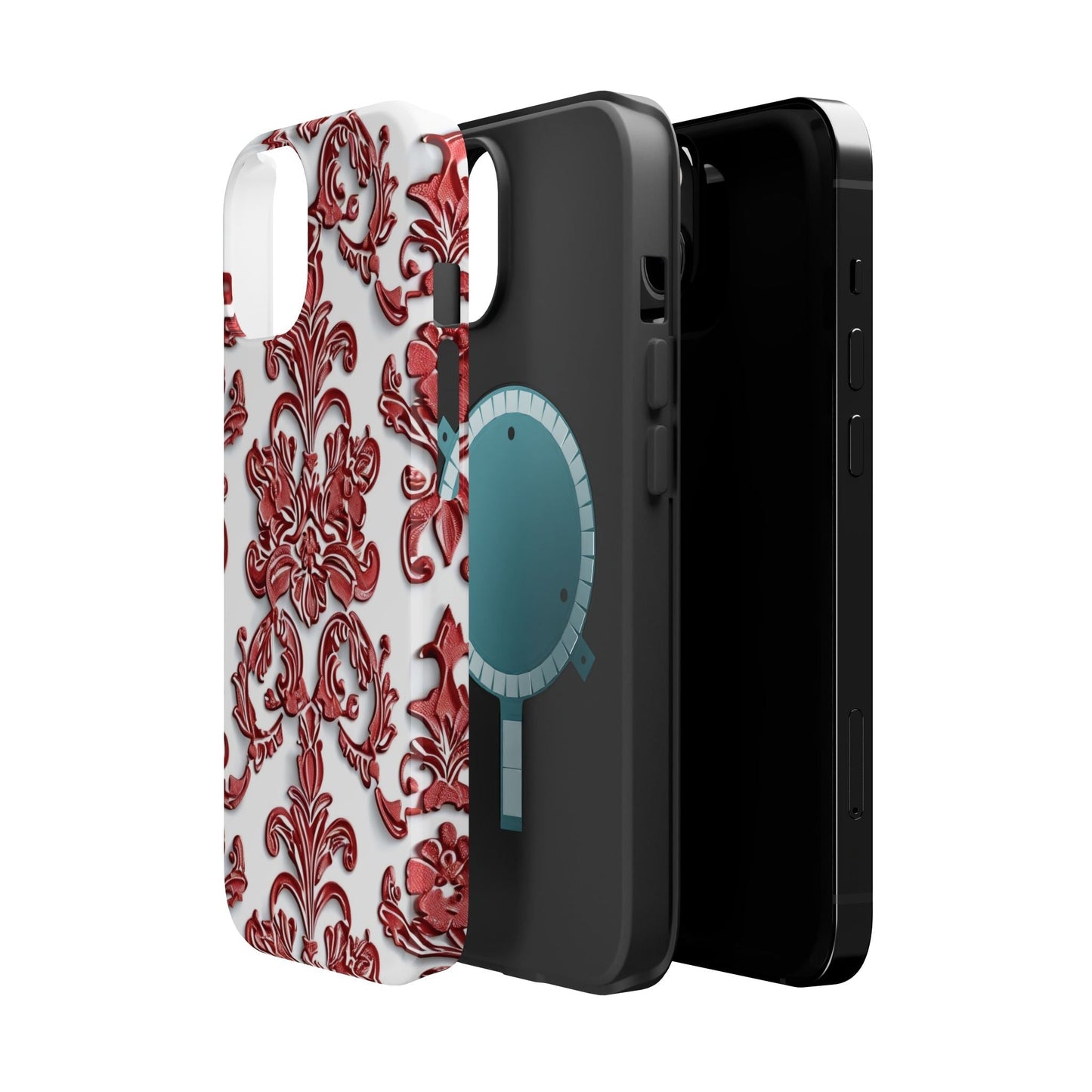 Floral Damask Phone Case — Red Scrolled Impact - Resistant Magnetic Case - DIGITAL X