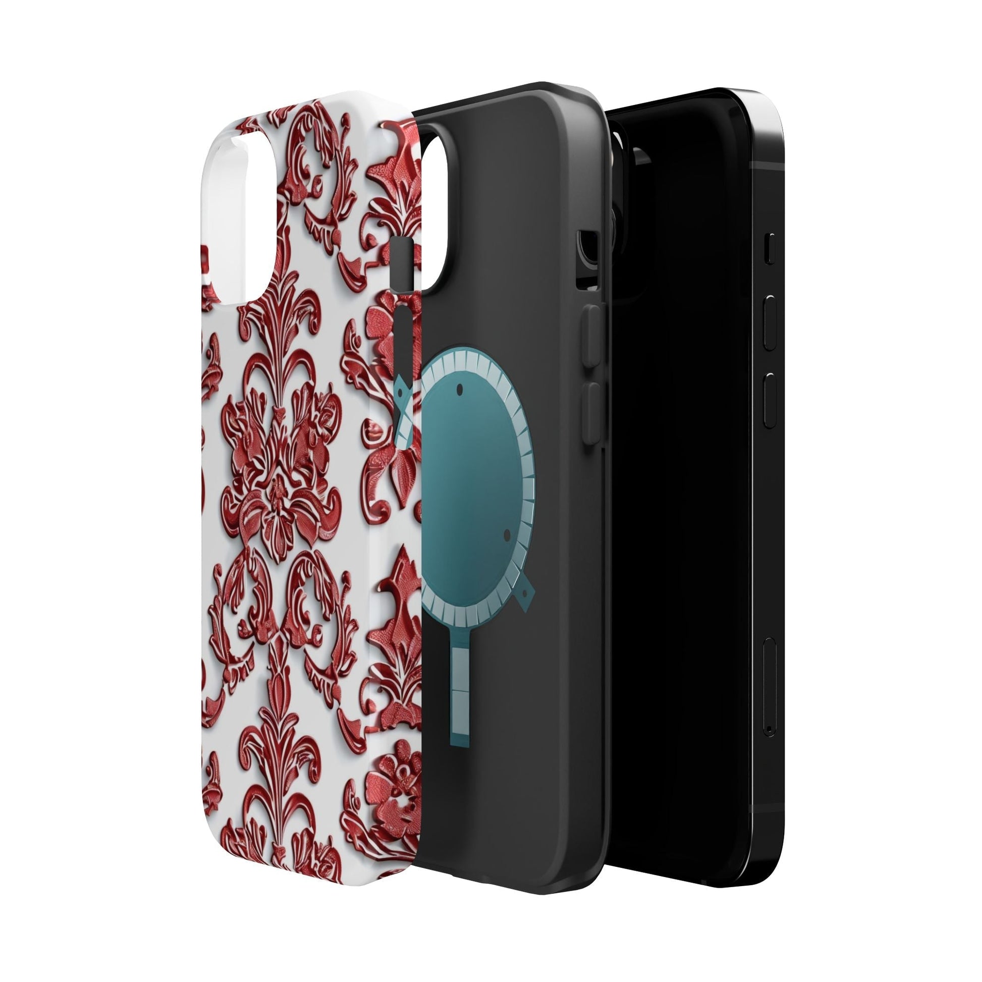 Floral Damask Phone Case — Red Scrolled Impact - Resistant Magnetic Case - DIGITAL X