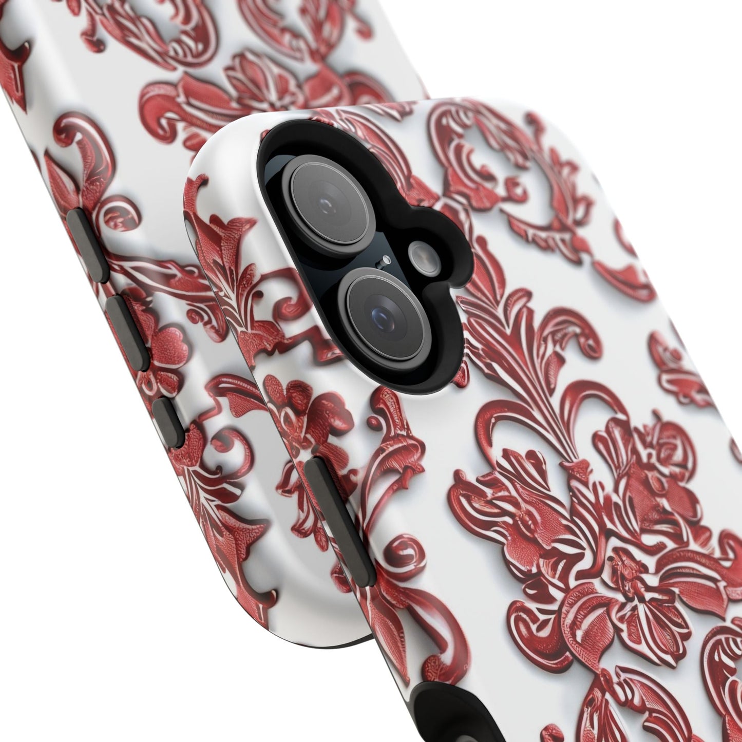 Floral Damask Phone Case — Red Scrolled Impact - Resistant Magnetic Case - DIGITAL X