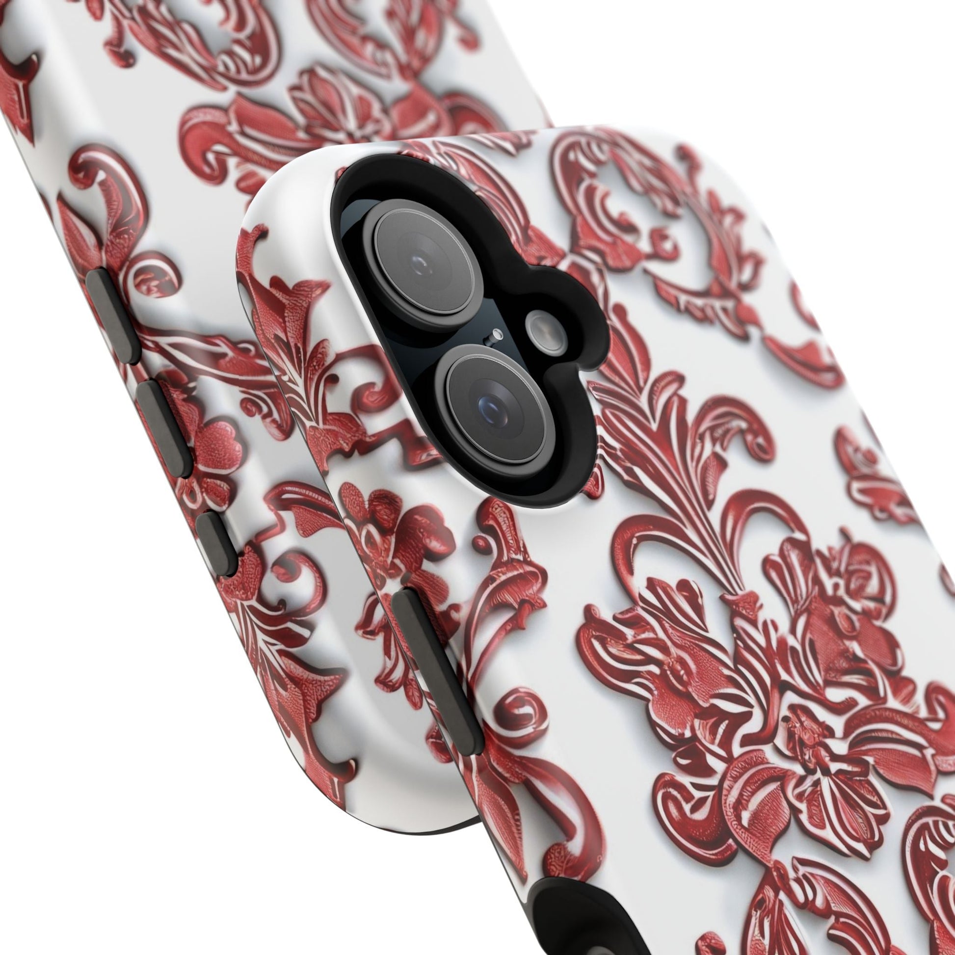 Floral Damask Phone Case — Red Scrolled Impact - Resistant Magnetic Case - DIGITAL X