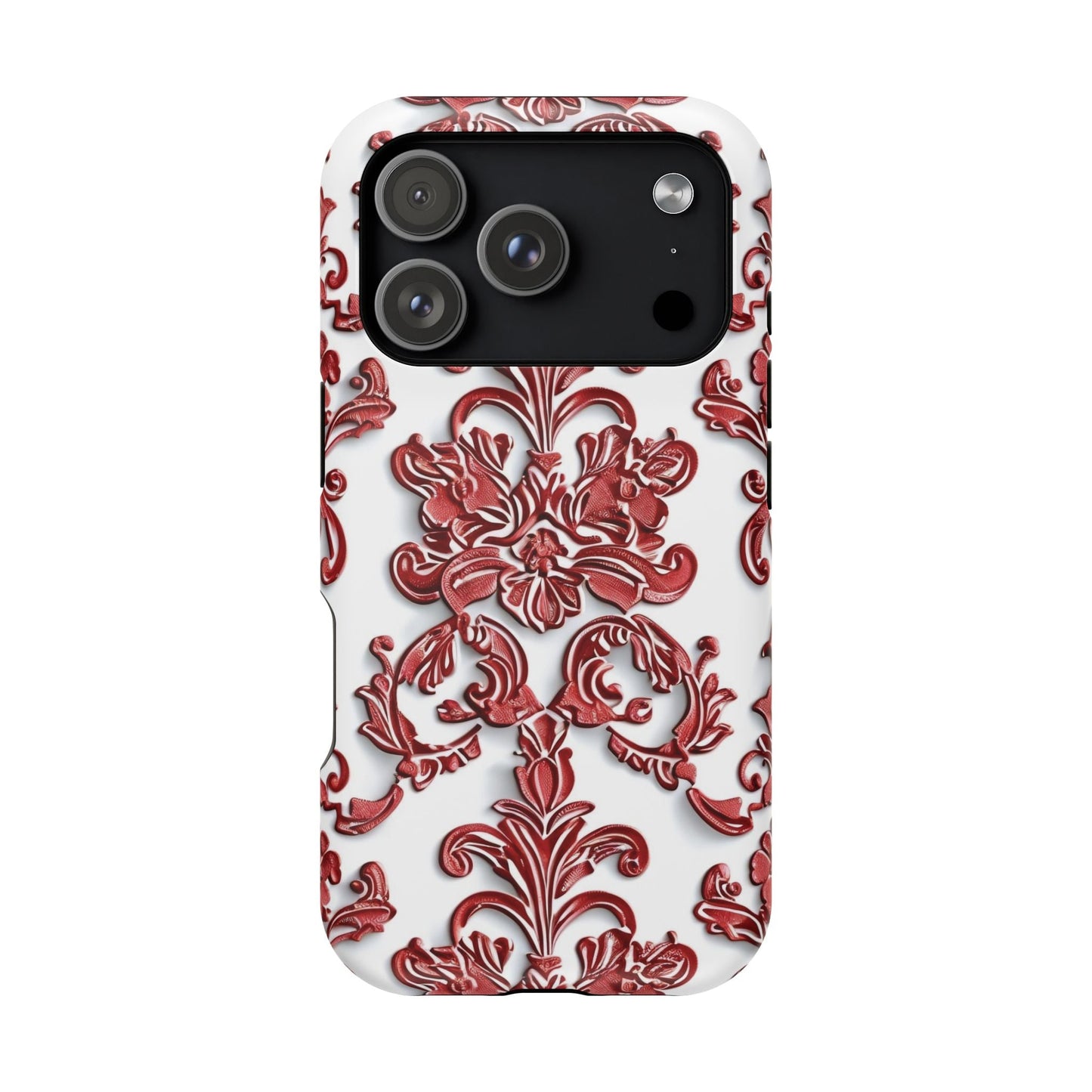 Floral Damask Phone Case — Red Scrolled Impact - Resistant Magnetic Case - DIGITAL X