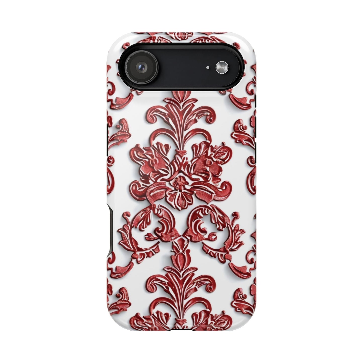 Floral Damask Phone Case — Red Scrolled Impact - Resistant Magnetic Case - DIGITAL X
