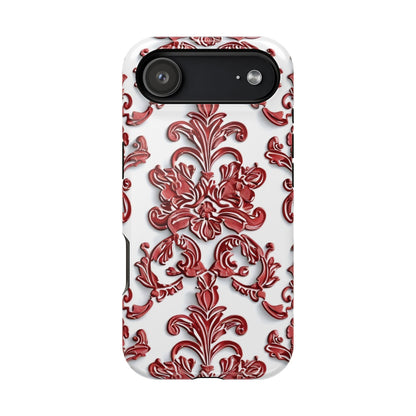 Floral Damask Phone Case — Red Scrolled Impact - Resistant Magnetic Case - DIGITAL X