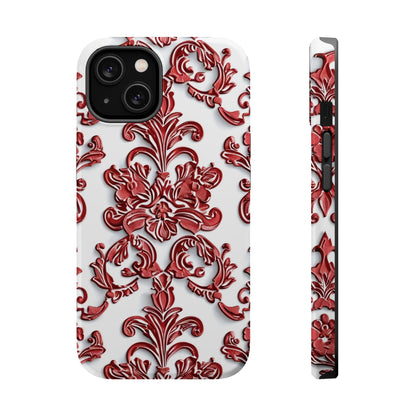 Floral Damask Phone Case — Red Scrolled Impact - Resistant Magnetic Case - DIGITAL X