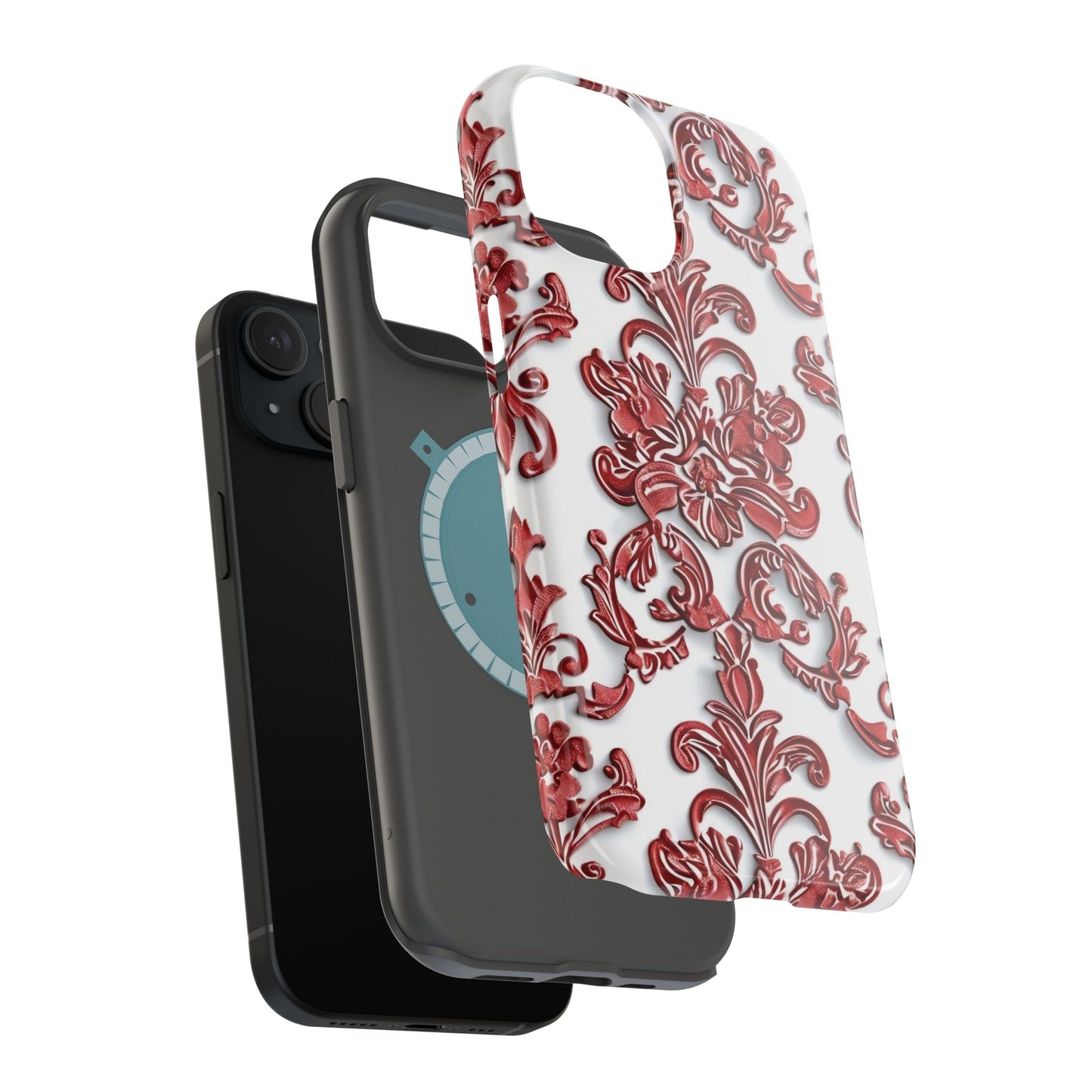 Floral Damask Phone Case — Red Scrolled Impact - Resistant Magnetic Case - DIGITAL X