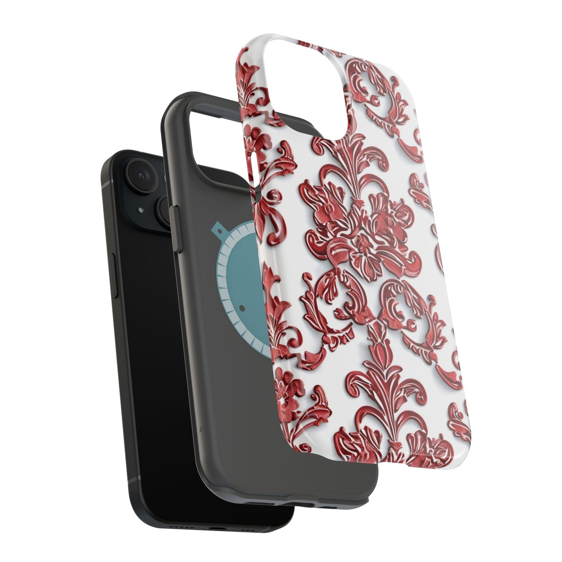 Floral Damask Phone Case — Red Scrolled Impact - Resistant Magnetic Case - DIGITAL X