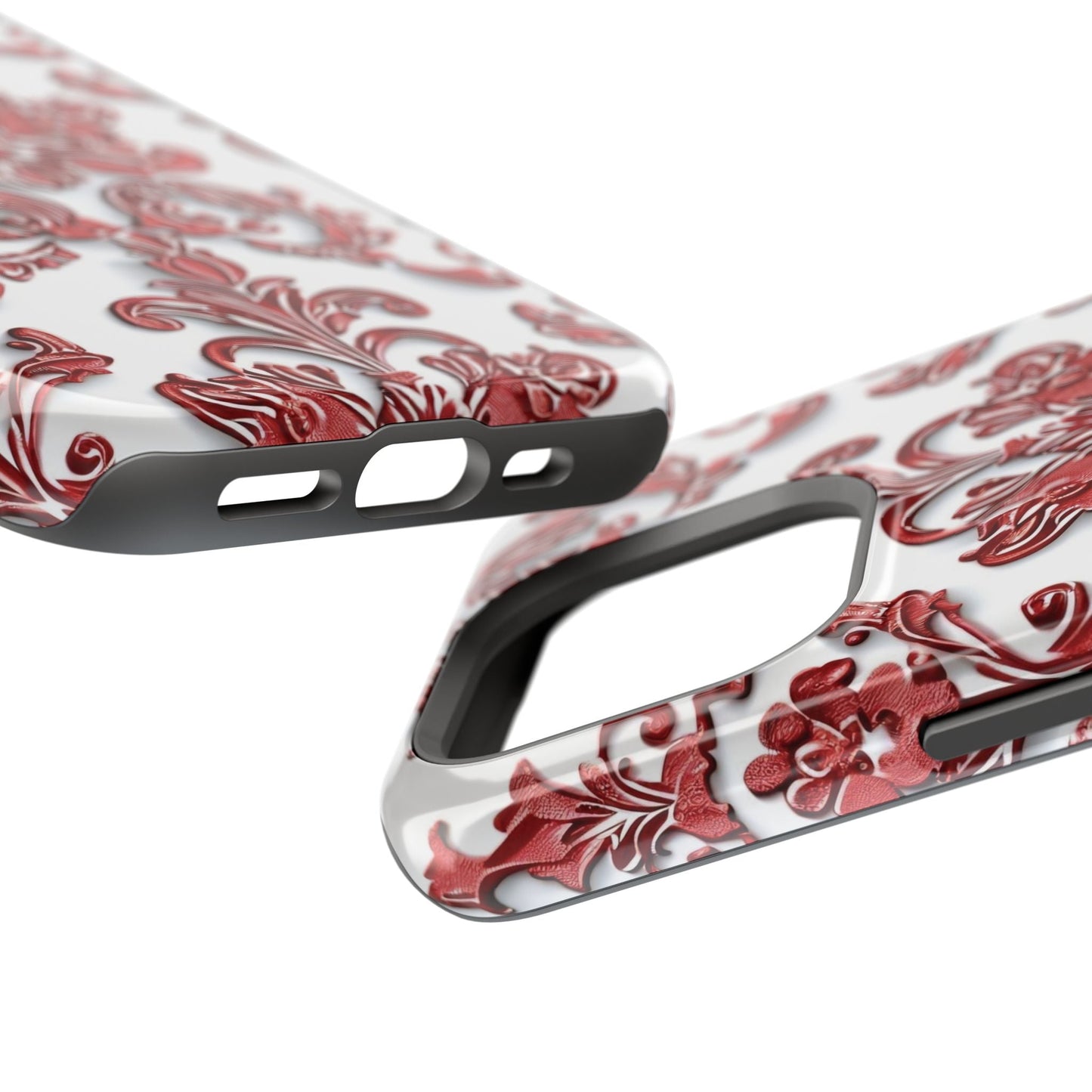 Floral Damask Phone Case — Red Scrolled Impact - Resistant Magnetic Case - DIGITAL X