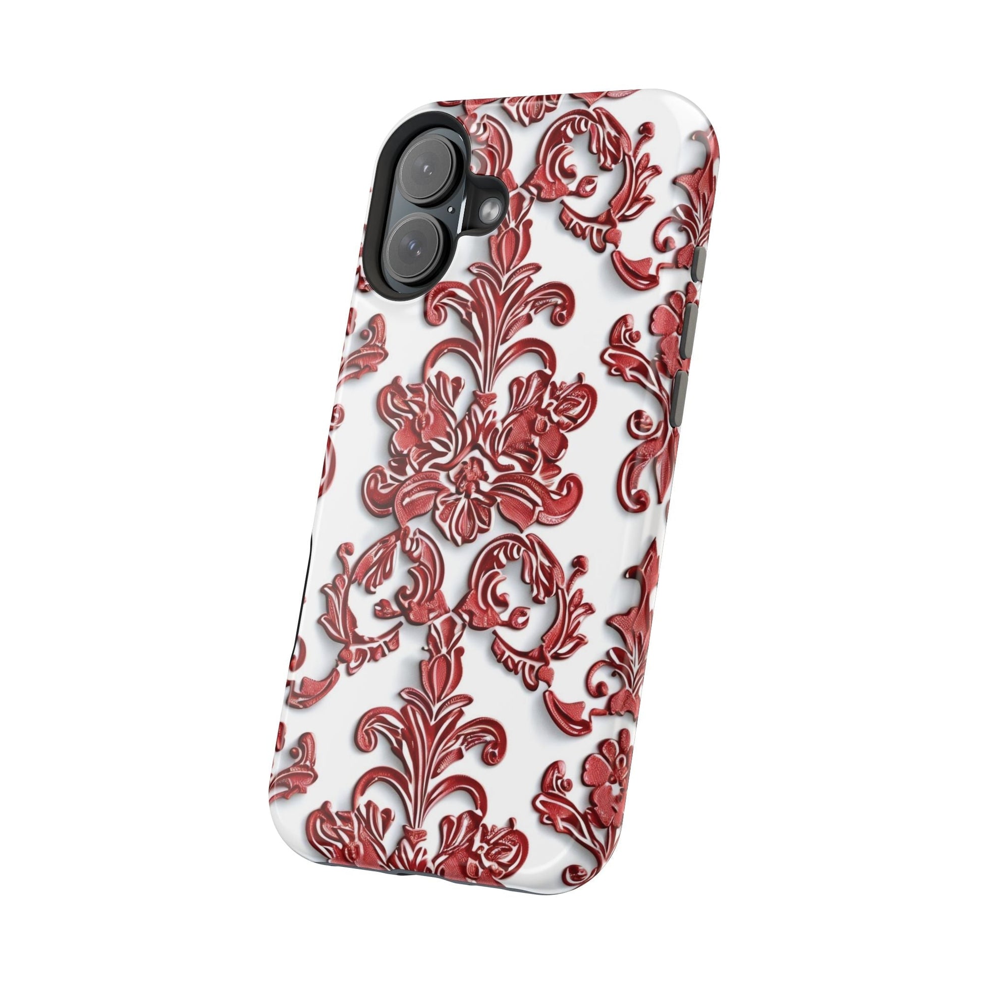 Floral Damask Phone Case — Red Scrolled Impact - Resistant Magnetic Case - DIGITAL X
