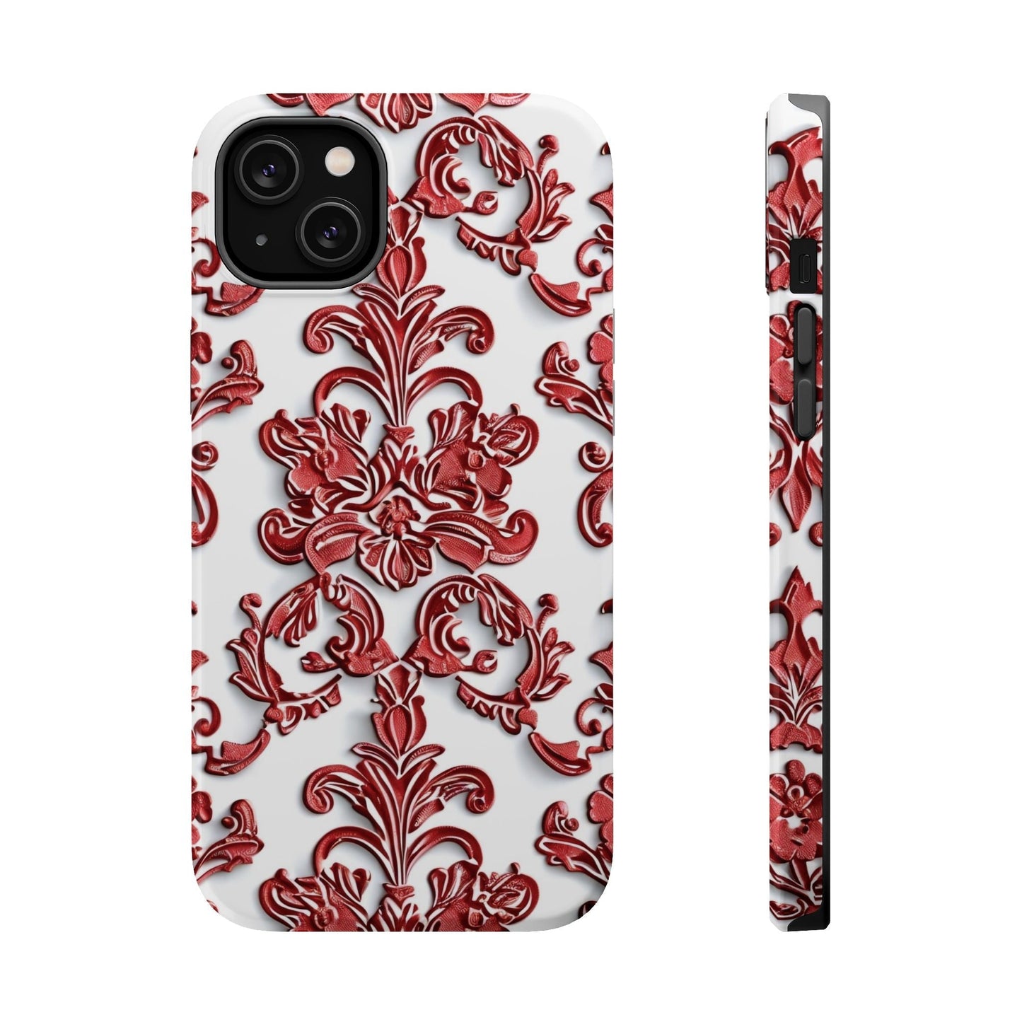 Floral Damask Phone Case — Red Scrolled Impact - Resistant Magnetic Case - DIGITAL X